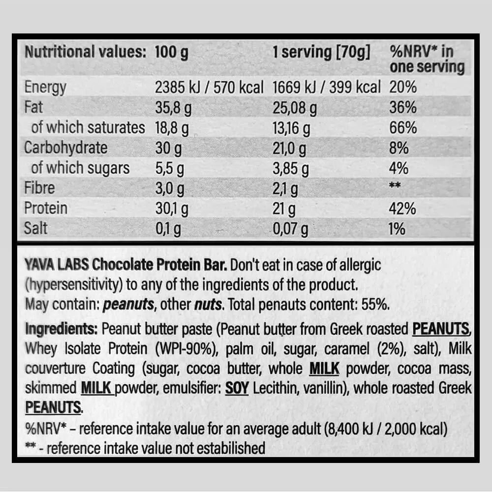 YAVA LABS - Barre protéinée au chocolat - 70g